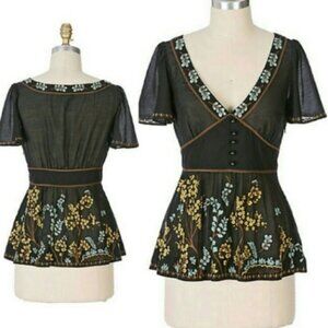 ANTHROPOLOGIE LITHE SYCAMORE EMBROIDERED BLOUSE